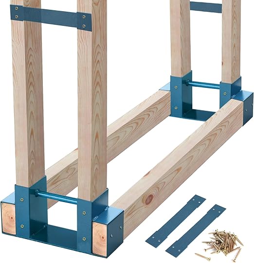 MOFEEZ Outdoor Firewood Log Storage Rack 2x4 Bracket Kit, Fireplace Wood Storage Holder, Adjustable to Any Length - Dark Blue, Two Bases