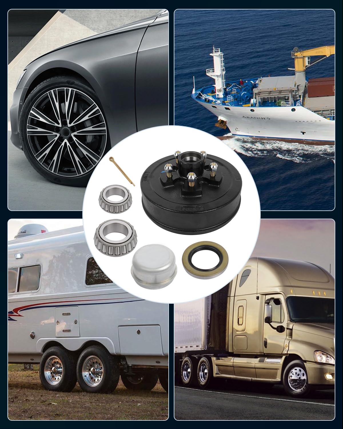 SCITOO Trailer Hub Assembly with Brake Drum Black Paint 5 on 4.5 Bolt Pattern 1 1/16 44649 x 1 3/8 68149 Bearing fit for 3500lbs axle Trailer Hub