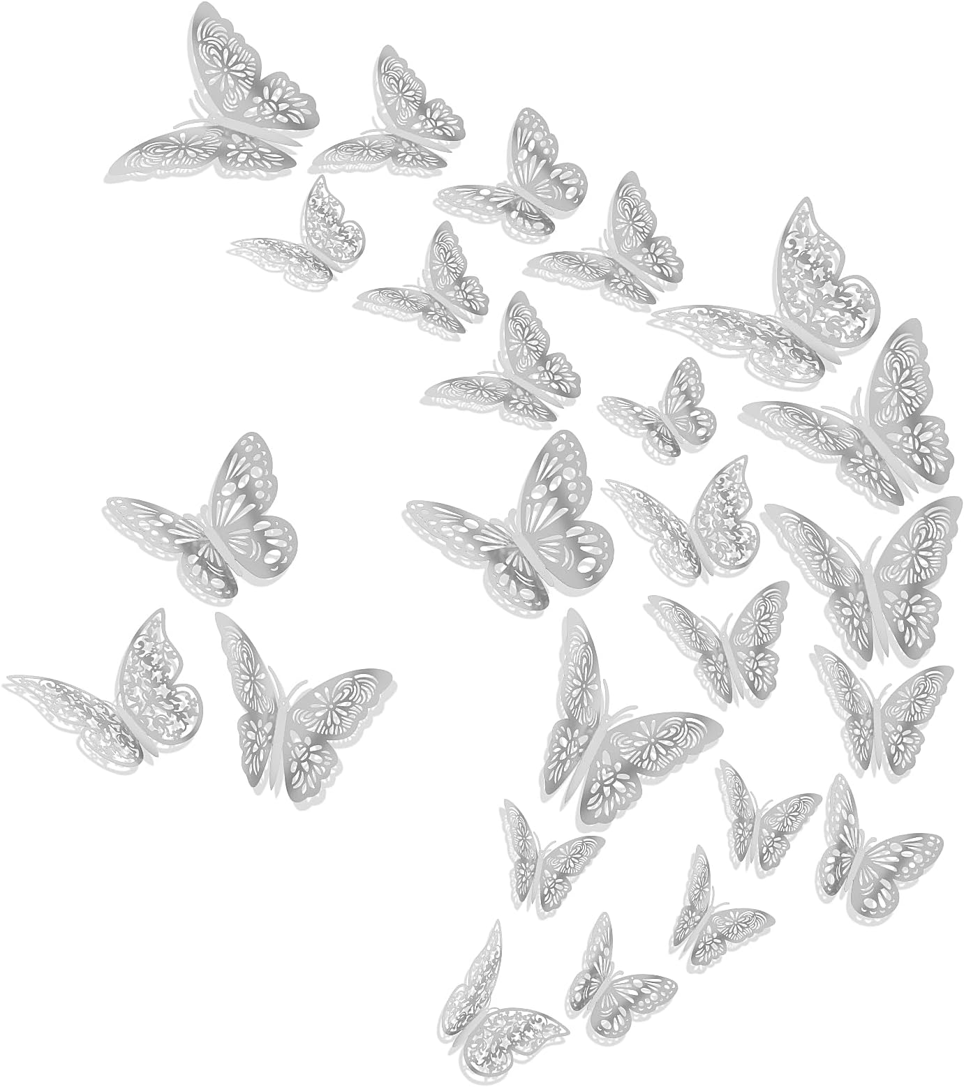 cobee 3D Wall Stickers, 36pcs Butterfly Wall Stickers, 3D Butterfly DIY Decorations, Wall Stickers Art Decor Crafts, Butterfly Wall Decals for Home DIY, Baby Room, Party and Birthday(3 Sizes, Silver)