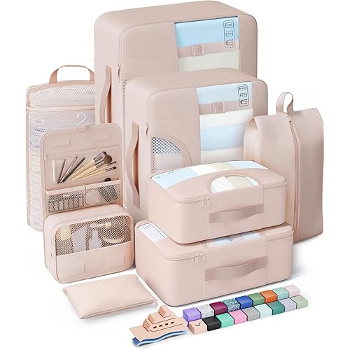 Veken 8 Set Packing Cubes, Cruise Ship Travel Essentials Accessories for Beach Vacation, Personalized Gifts for Women Mom Her, Suitcase Organizer Bags for Luggage with Hanging Toiletry Bag