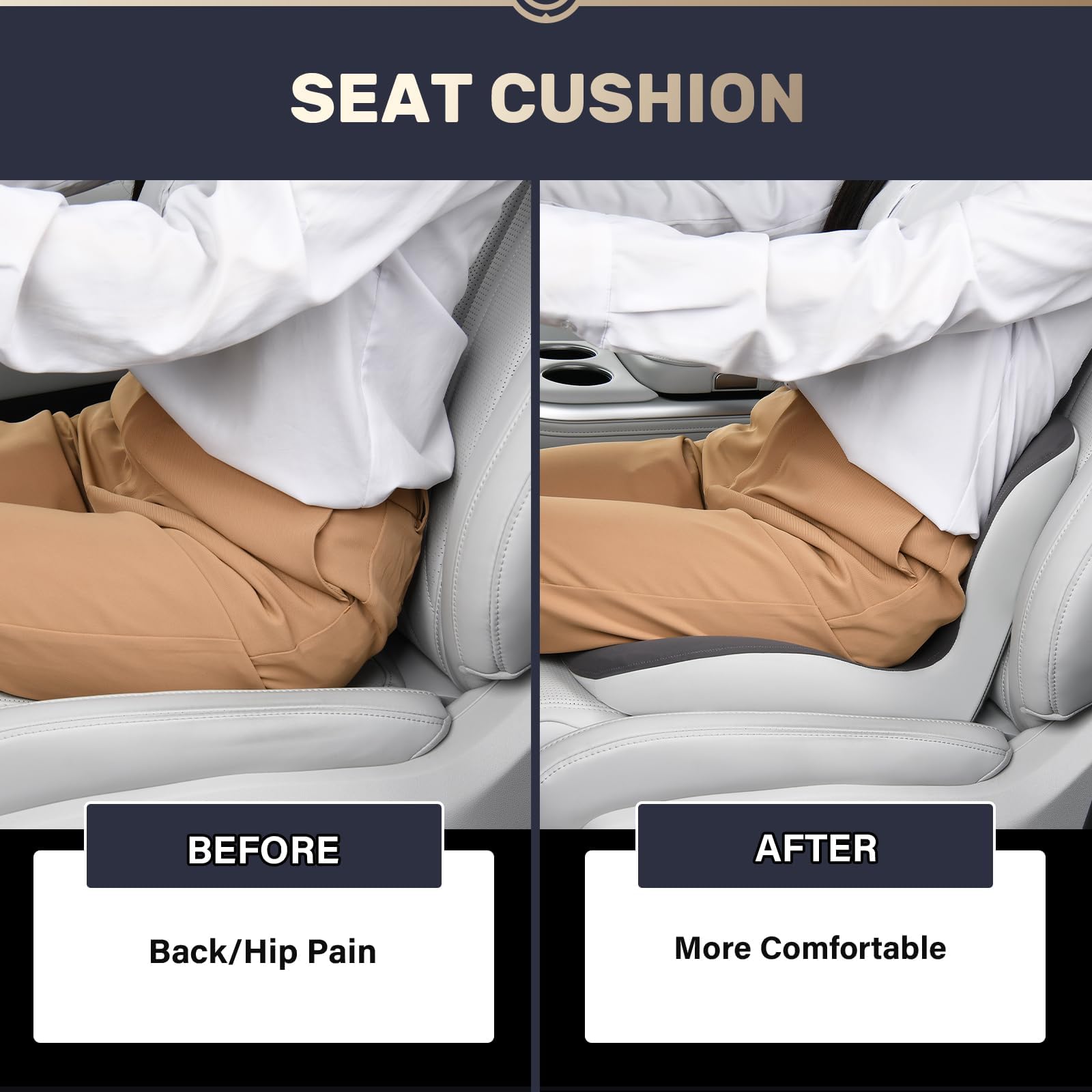 Coverado Sitzkissen und Lendenwirbelstützkissen einteilig für Bürostuhl und Autositz, Ergonomisches Memory-Schaum Rückenstütze Kissen, Ischias und Rücken und Tailbone Pain Relief Kissen