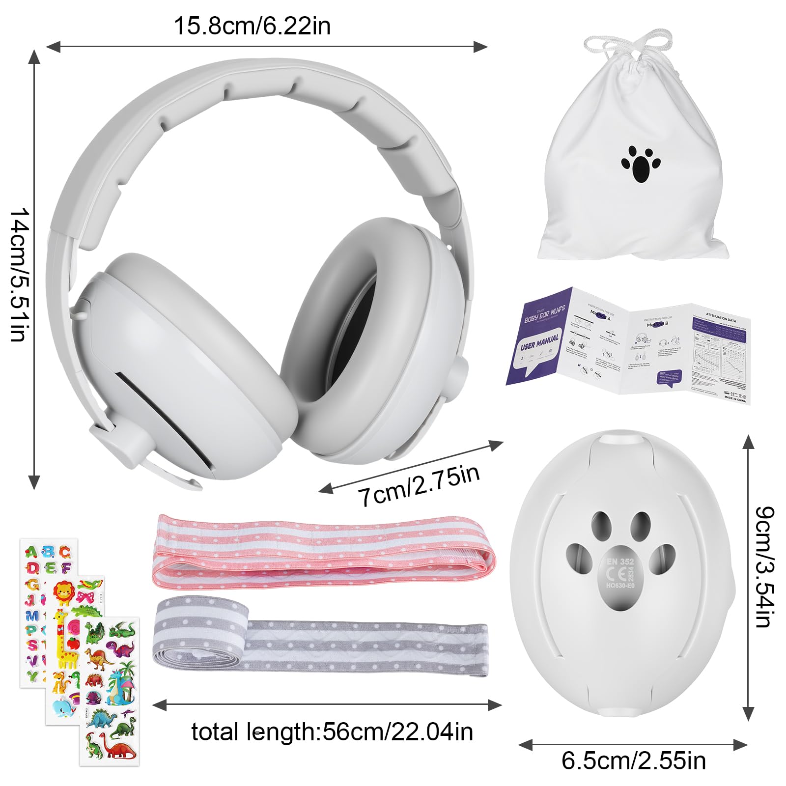 Cuffie Antirumore bambino, 2 in 1 per Neonati da 0 a 36 Mesi e Bambini da 3 a 8 Anni, Elastiche Regolabili, Protezioni Acustiche per Migliorare il Sonno in Viaggio