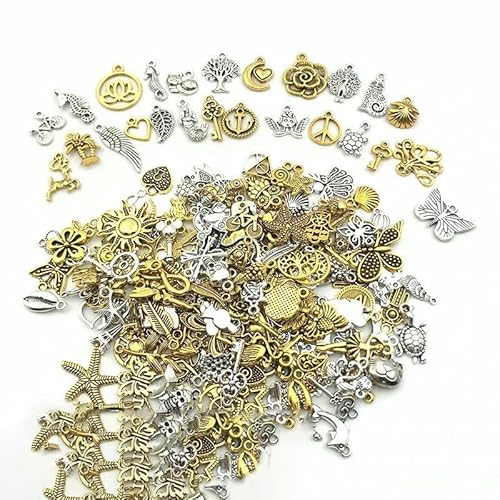 VHEOKG 100 à 300 perles et pendentifs animaux en argent tibétain (mélange or et argent) pour la création de bijoux (bracelets, boucles d'oreilles, colliers, etc.).