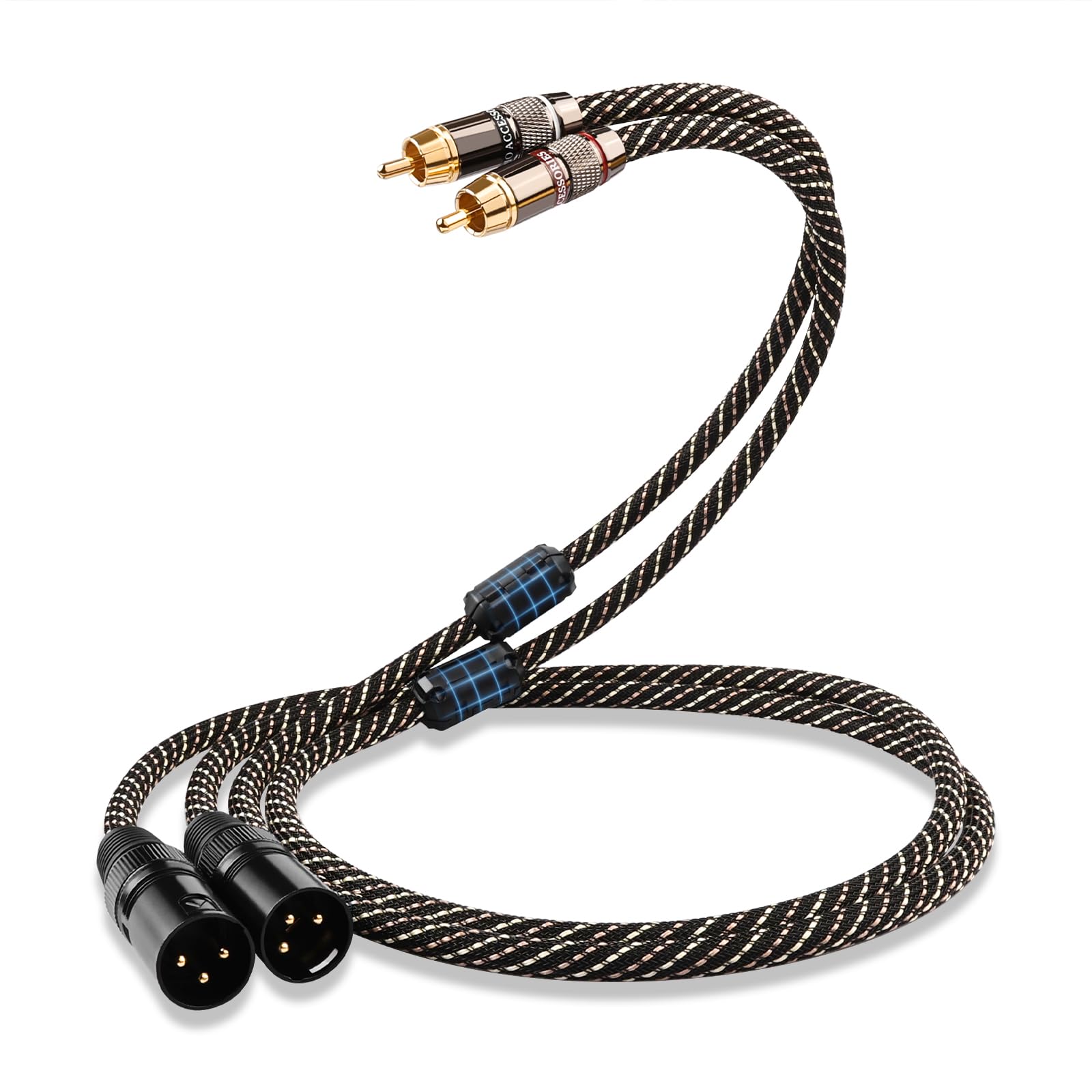 Audiophile - Cavo audio HiFi da RCA maschio a XLR maschio, confezione da 2, nucleo OFC 4N, spina placcata oro, treccia in nylon, cavo subwoofer, compatibile con lettori CD, amplificatori e
