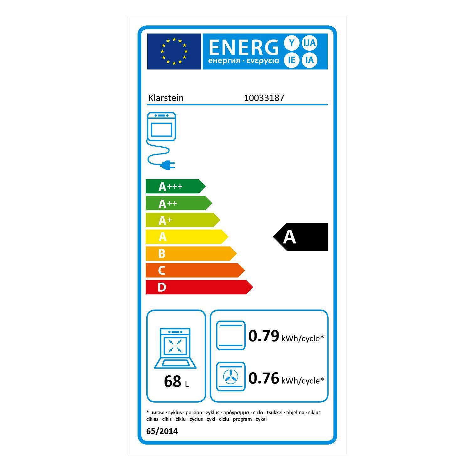 Klarstein Kalahari Four Encastrable - Électrique, 68 Litres, Classe d'Efficacité Énergétique A, 59,5cm, Température : 50-250 °C, 7 Fonctions, 5 Niveaux, Sécurité Enfant, Autonome, Noir