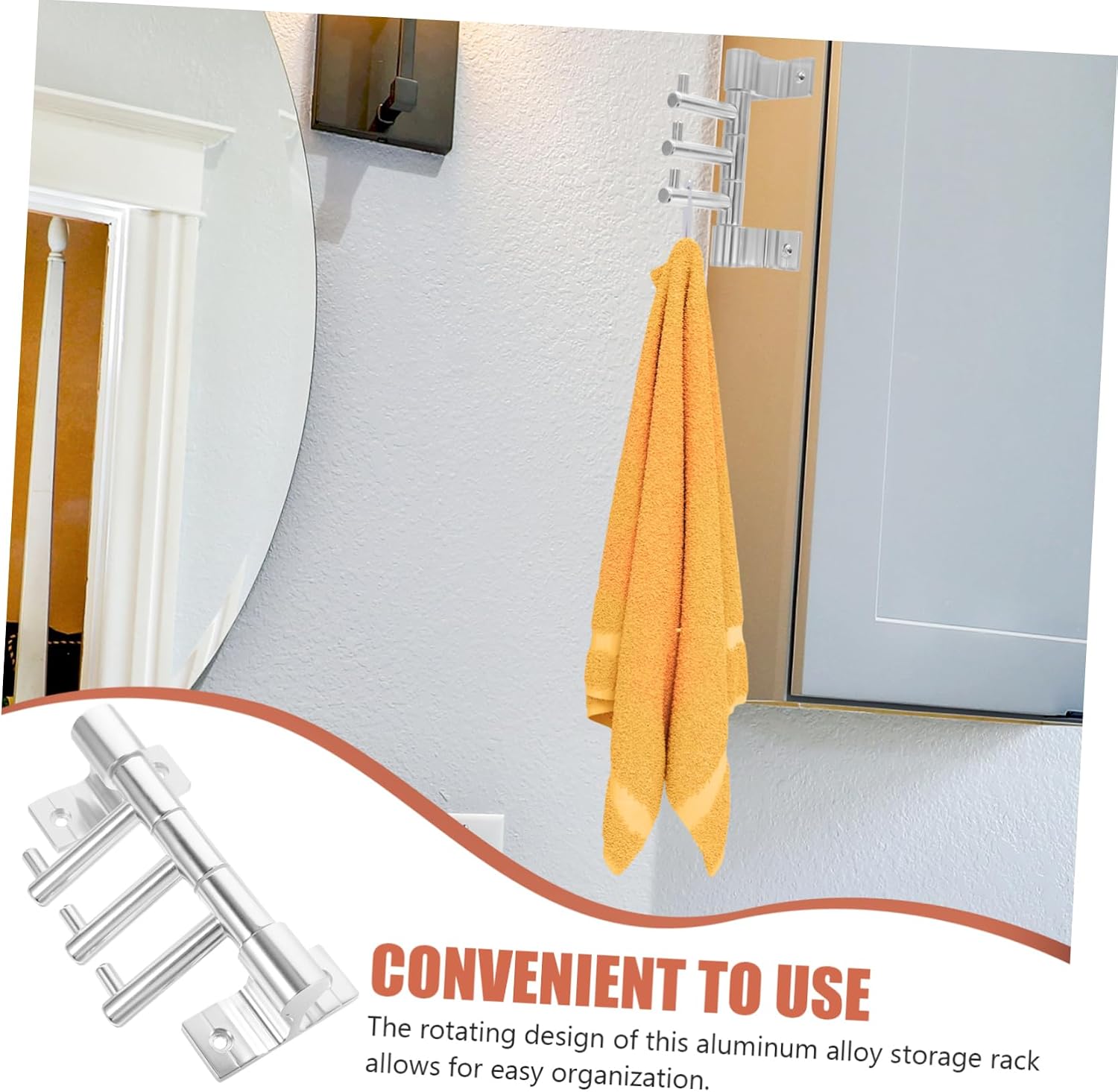 Rotating Storage Rack for Bathroom Aluminum Alloy Wall-Mounted Towel Organizer Hooks No Drill Hanging Bathroom and Kitchen Storage Solution