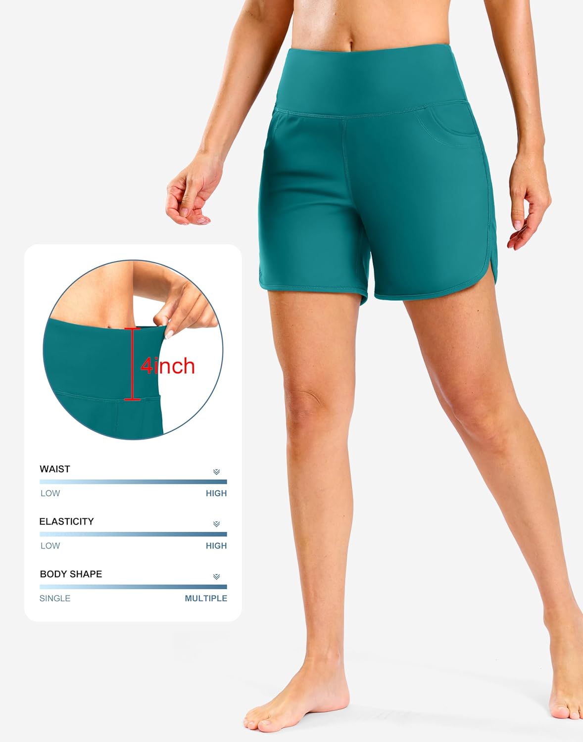 G Gradual Women's 3"/5'' High Waisted Swim Board Shorts with Pockets Liner Quick Dry Swimsuit Bottoms Bathing Suit for Women