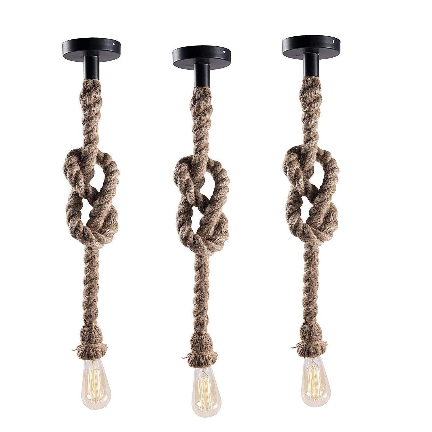 Pack of 3-4W E27 Base Vintage Edison Bulbs Jute Rope String Light | Hanging Pendant Ceiling Decorative Lights (Bulb Not Included)-image-33