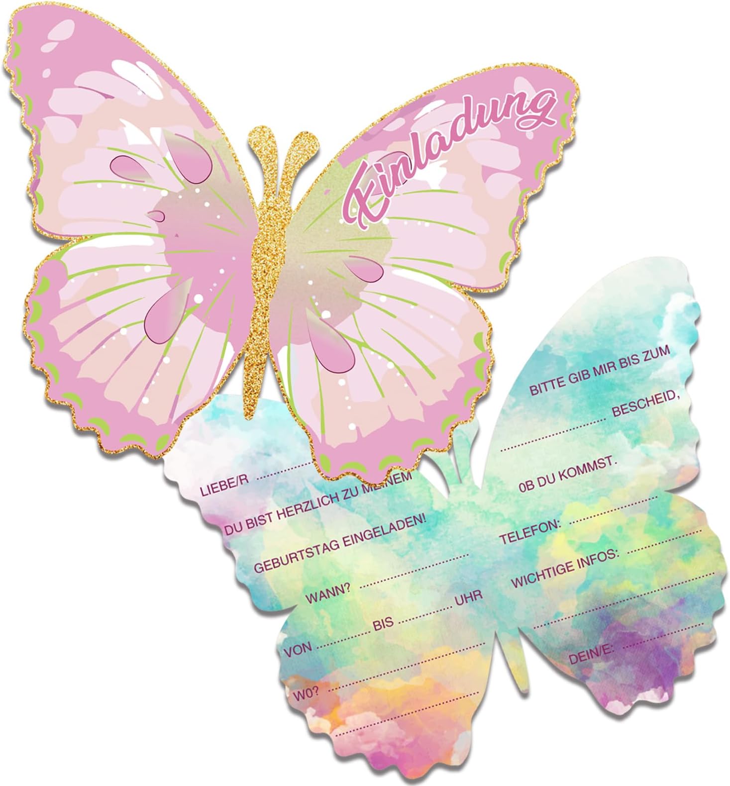 20x Geburtstagseinladungen Blumen-Schmetterling – Doppelseitig, Mit Umschlägen | 15,2x10,2 Cm