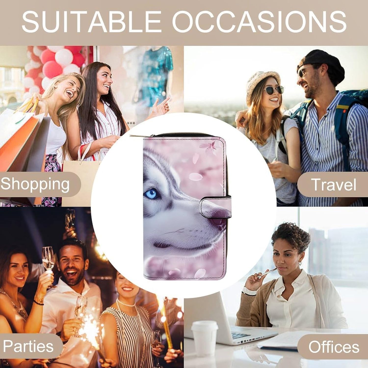 Cute Dog Husky Women's Long Wallet Leather Large Capacity Wristlet Clutch Purse Wallets