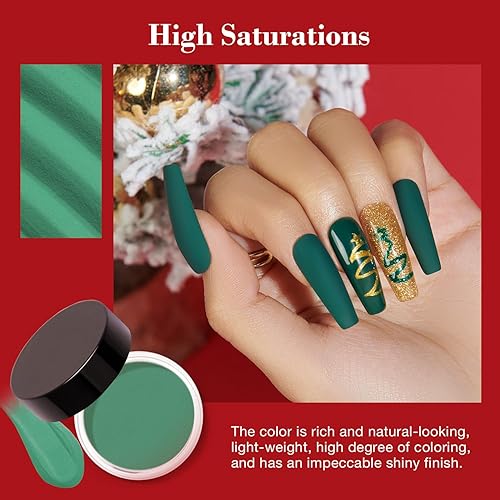 Miniatura 3 de AZUREBEAUTY Juego de 30 piezas de polvo de inmersión para uñas, 8 colores, verde, rojo, dorado, plateado y blanco, con palitos para muestras de