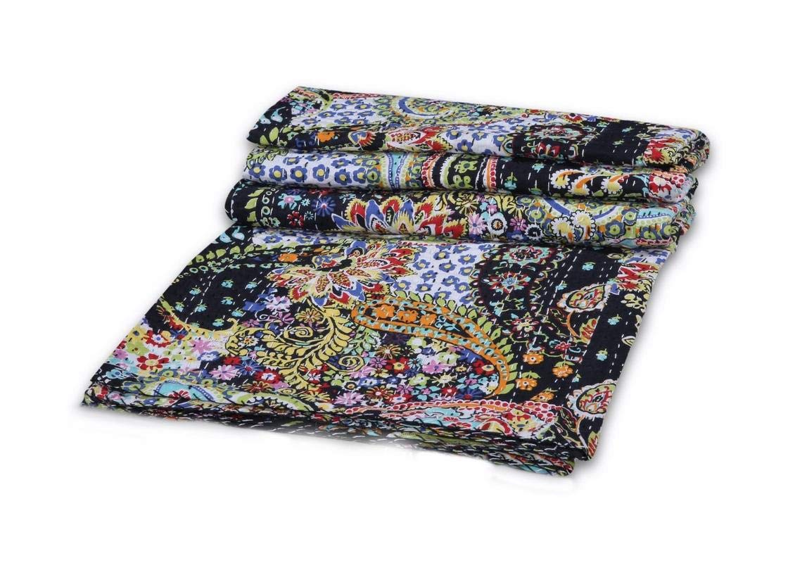V Vedant Designs Indian Paisley Print Twin Size Kantha Quilt, Kantha Blanket, Bed Cover, Twin Kantha Bedspread, Bohemian Bedding Kantha Size 90 Inch X 60 Inch