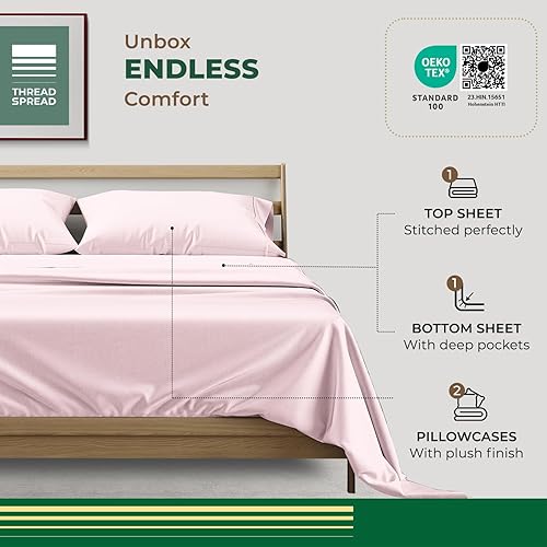 Miniatura 3 de THREAD SPREAD Juego de sábanas de 4 piezas de tejido de percal de 100 % algodón orgánico, suave, refrescante, transpirable y con bolsillo profundo