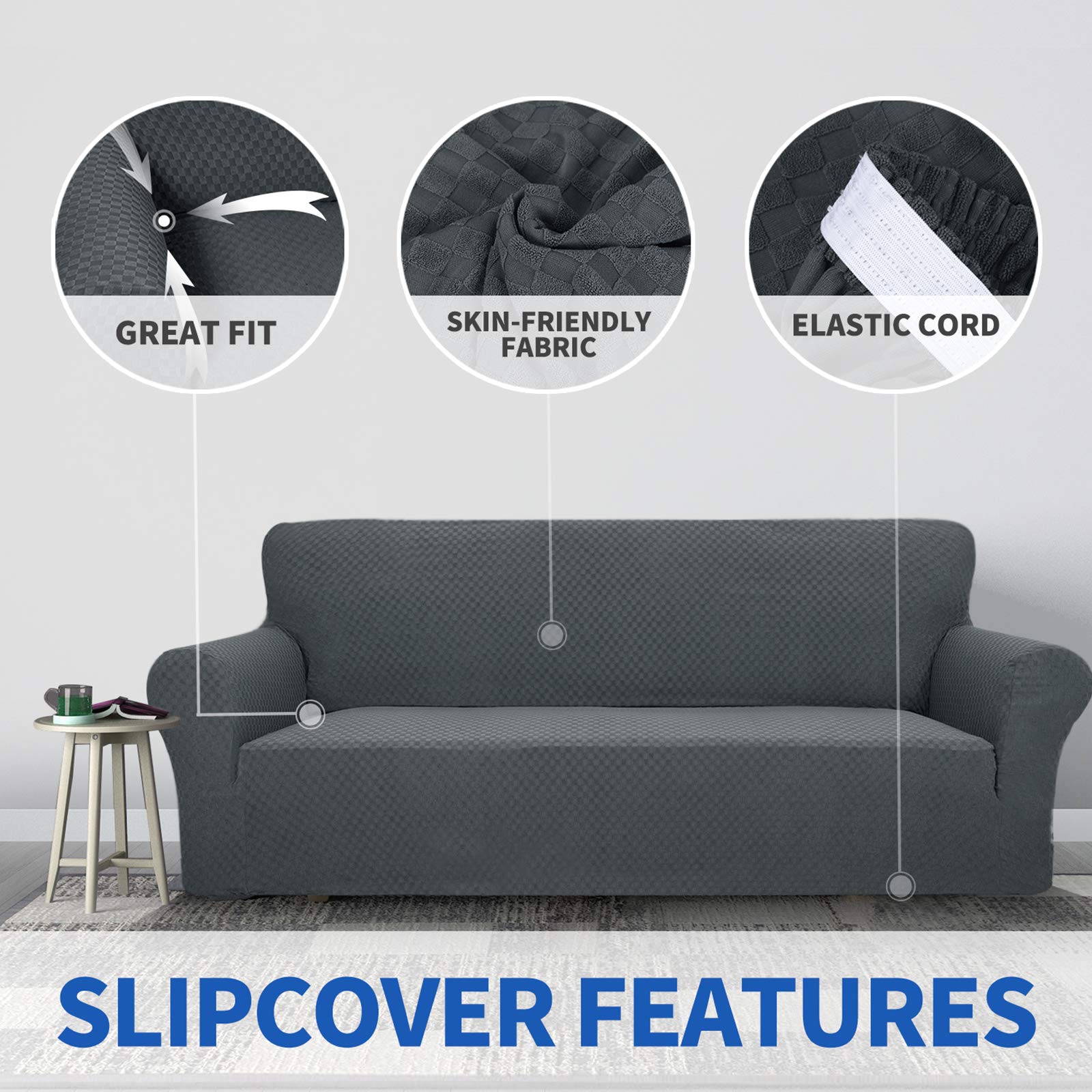 MAXIJIN Fodere per divani più recenti per 3 posti, fodera per divano jacquard elasticizzata per cani Fodere per mobili in 1 pezzo elastiche per animali domestici (3 posto, Jacquard Grigio)