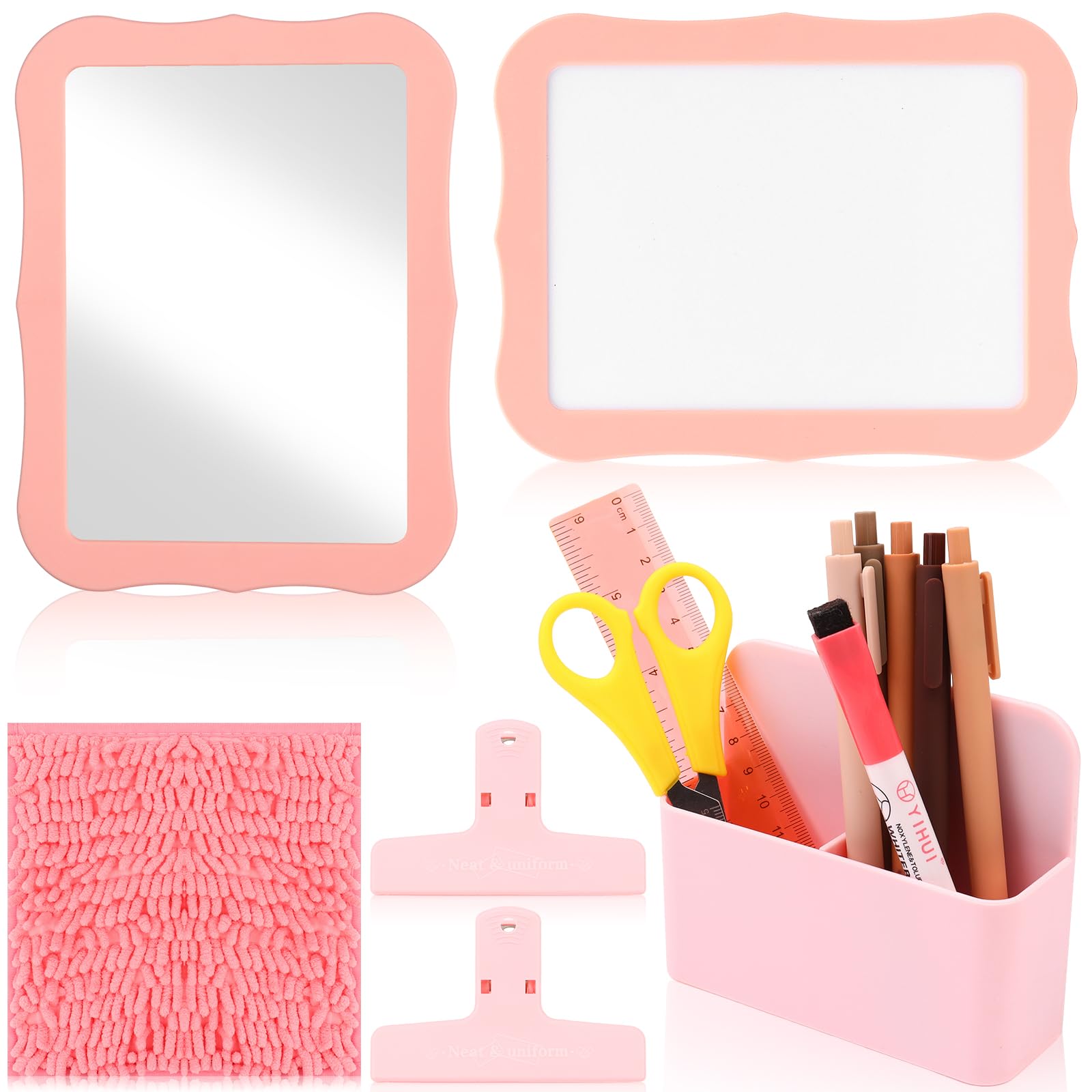 YXSJAS 7 Pcs Pink Locker Accessories Kit School Locker Organizer Decorations Back to School Supplies with Magnetic Locker Mirror Whiteboard Pen Holder Clips Markers Rug for Office Gym