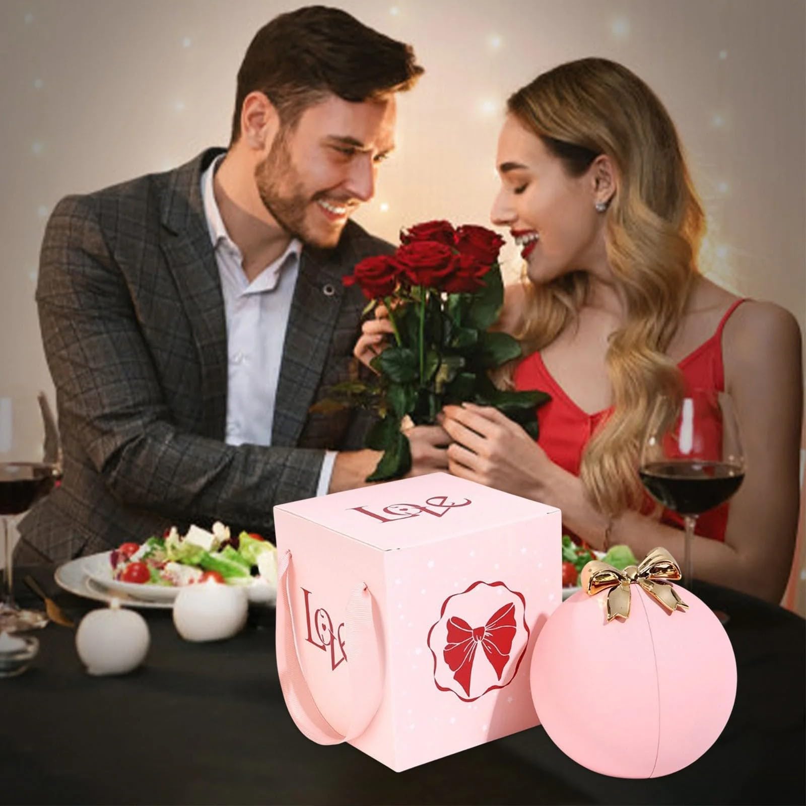 Rosa eterna in scatola sferica a doppia apertura, elegante regalo per festa della mamma, San Valentino, regalo di compleanno per mamma o fidanzata