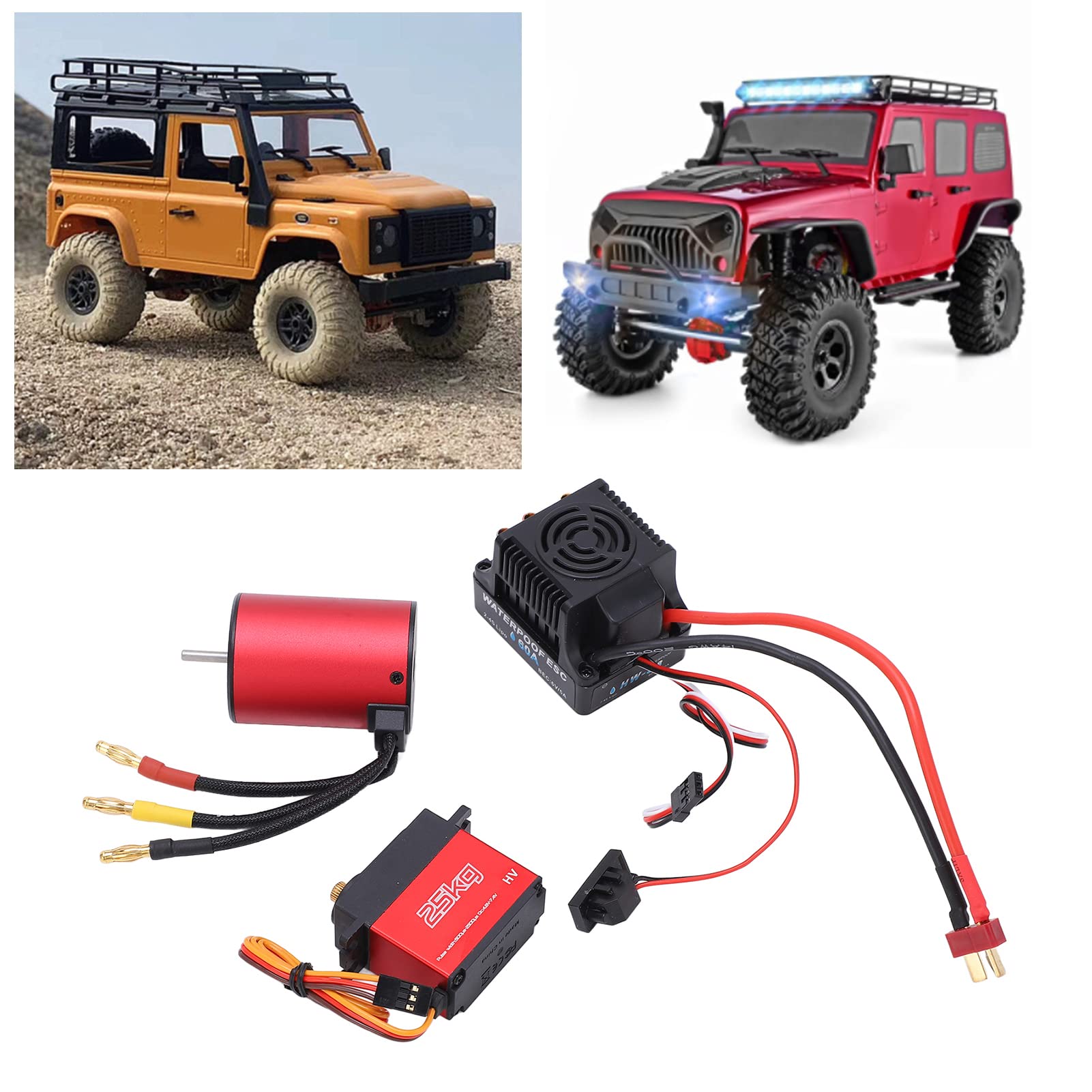 Silnik S3650 3100KV Silnik ESC Silnik Bezszczotkowy 60A Bezszczotkowy Silnik ESC RC Serwo ESC z 25KG Metal Servo Combo dla 1/8 1/10 2S-4S RC Car
