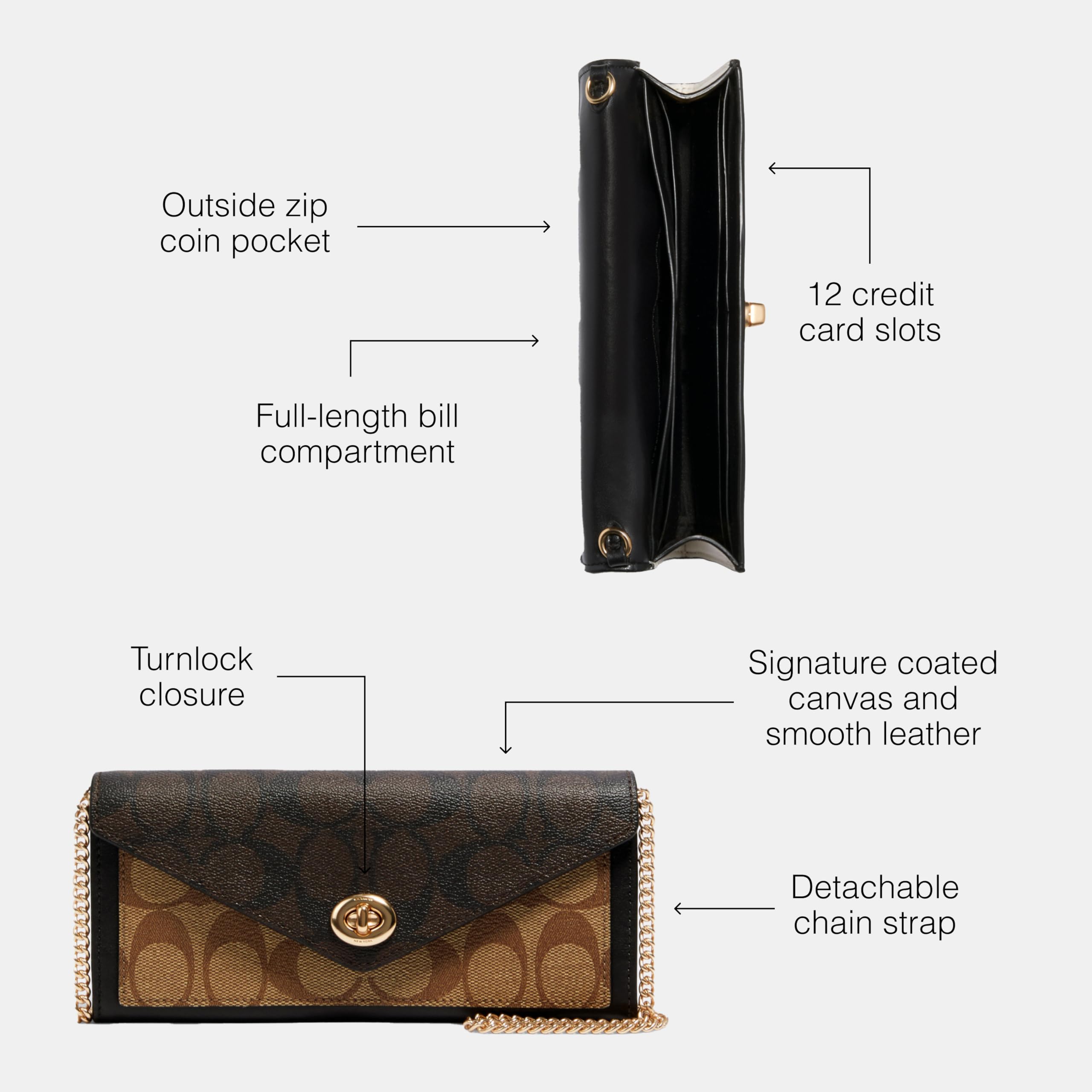 COACH - portafolios de Sobres con Cadena, IM/Caqui, Color café Multicolor, Im/Khaki Brown Multi, Im/Khaki Brown Multi