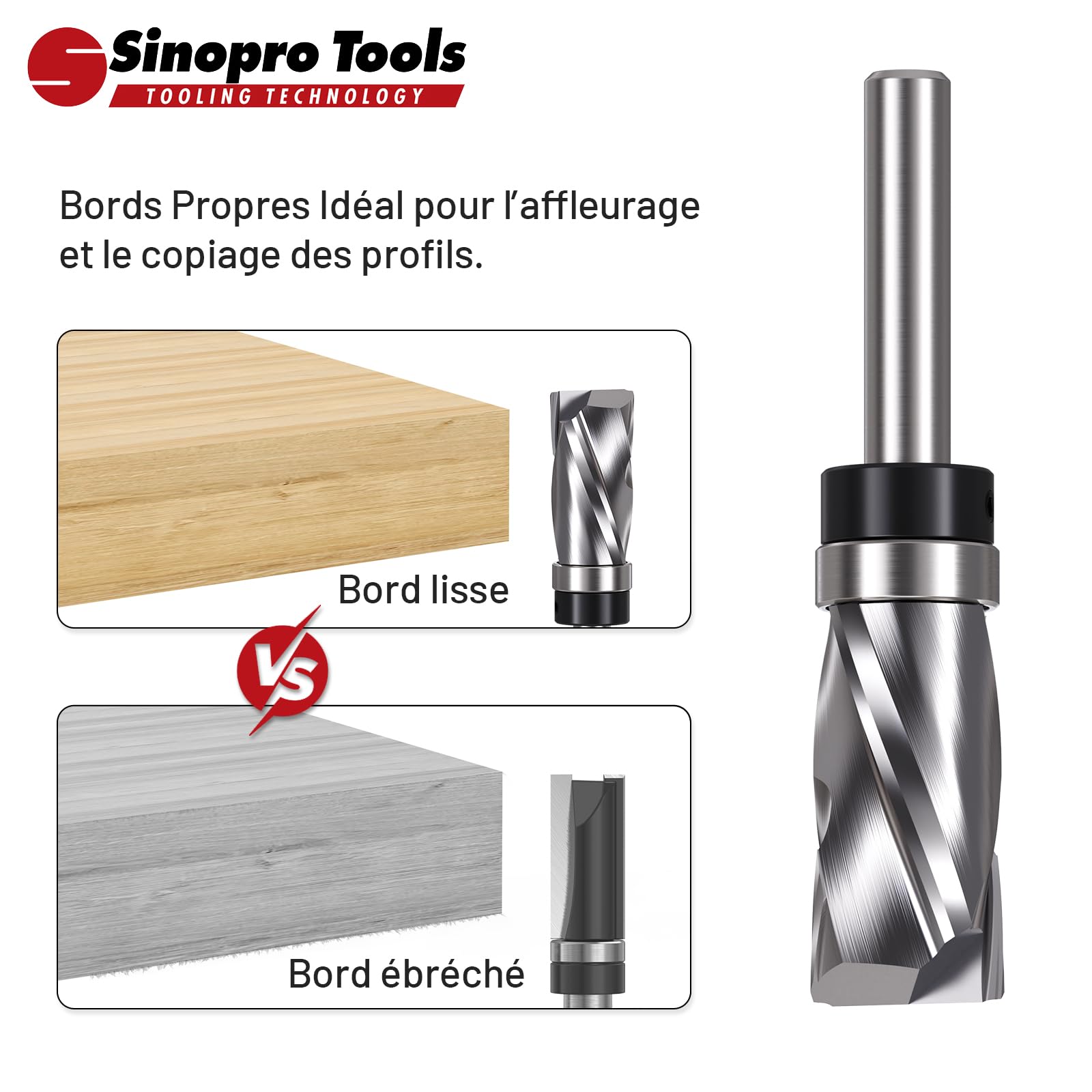Fraise Affleureuse Hélicoïdale Compression Queue 6 mm Diamètre 12 mm Longueur 25,4 mm Carbure Bois