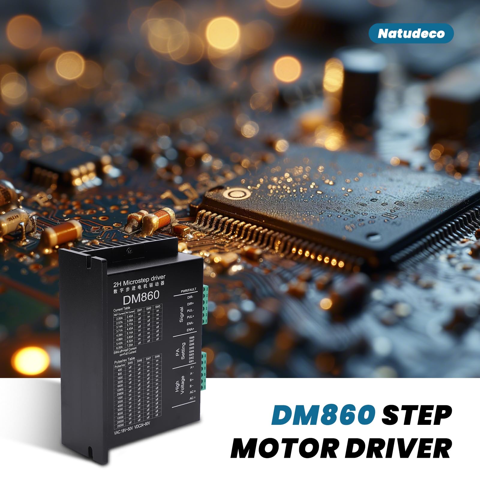 DM860 Controladores de motor paso a paso 18-80VDC Módulo de control de motor 2.8-7.8a Accesorios para máquinas de grabado de equipos de automatización industrial admite modo PUL/DIR/CW/CCW