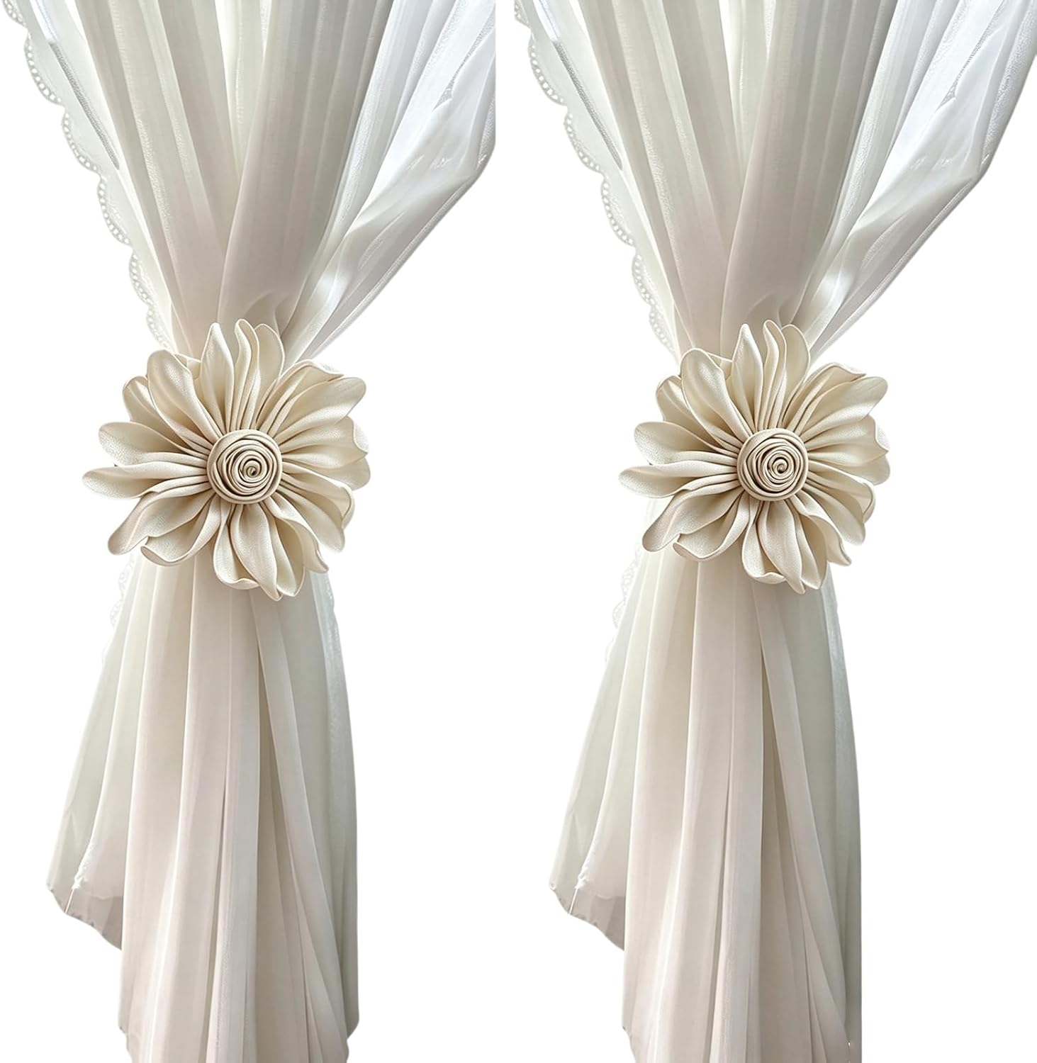 2Pcs Curtain TieBacks for Curtain Drapes,Curtain Clips to Hold Curtains Closed, Shabby Chic Drapery Holder, Curtain Flower Clips for Bedroom, Wedding & Party Decoration (Pea Green)
