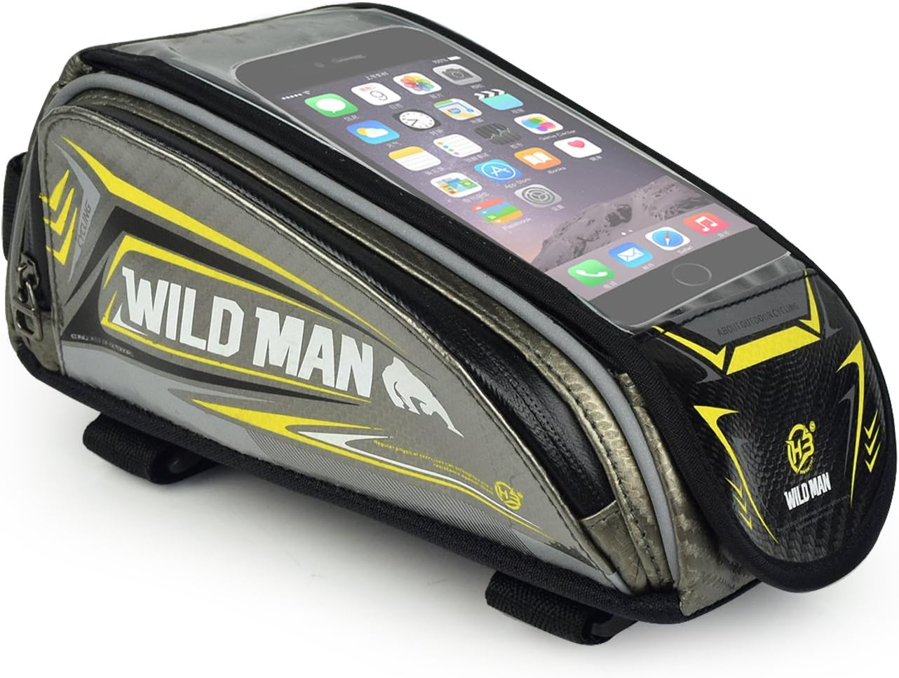Wildman Bicycle Tube Frame Pannier Waterproof Phone Bag for 5" - 6" Screen Size, Bike Frame Strap Attachment Mount