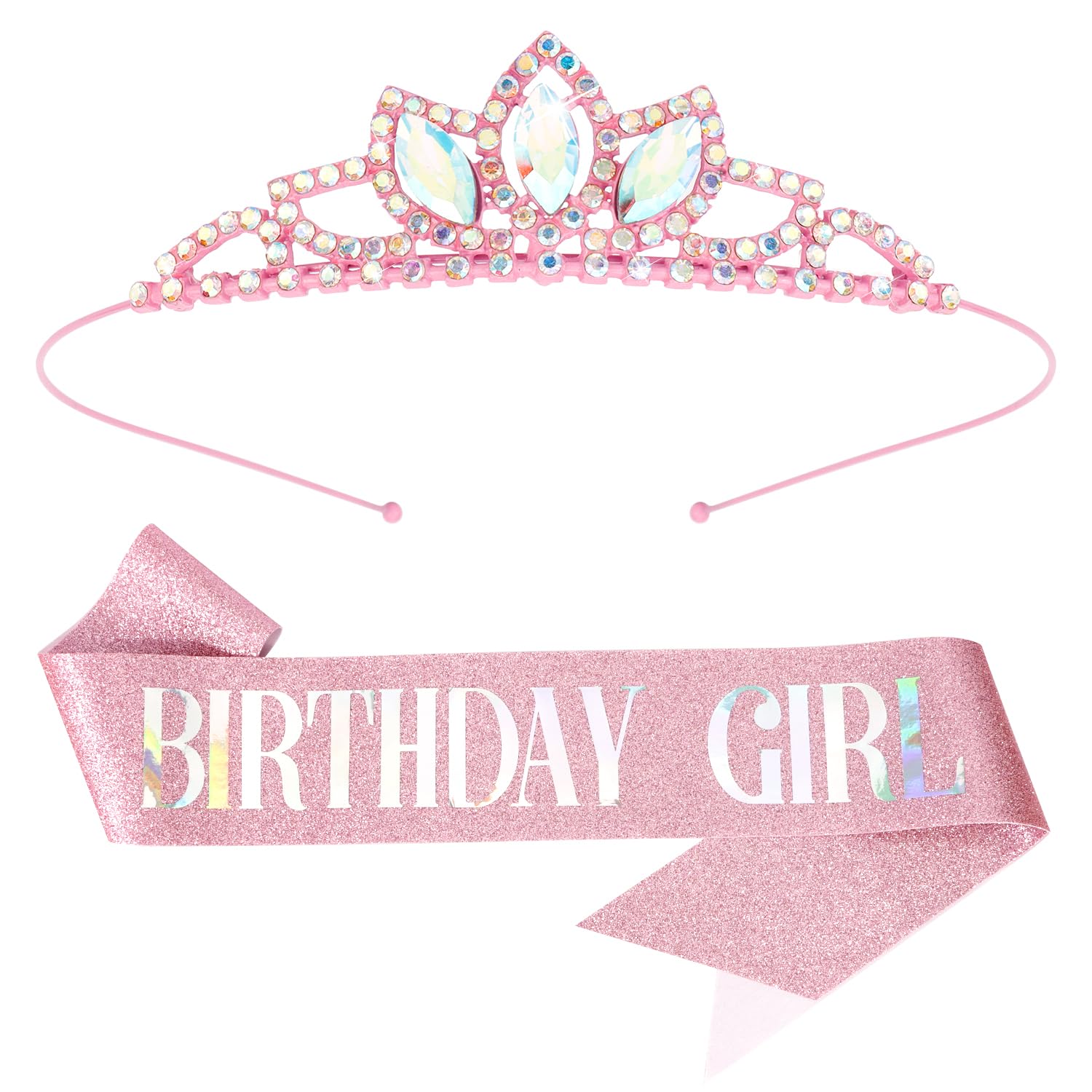 SuPoo Pink Birthday Tiara Crown for Girls - Crystal Rhinestone Princess Headband Accessory Gift