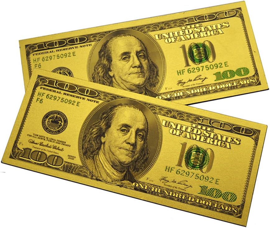 IOOROSE 2PCS x $100 Bill One Hundred Dollar Lucky Money Magnet US Souvenir Patriotic Office Board Desk Door Fridge Magnets April Fools - Set of 2 (Gold)