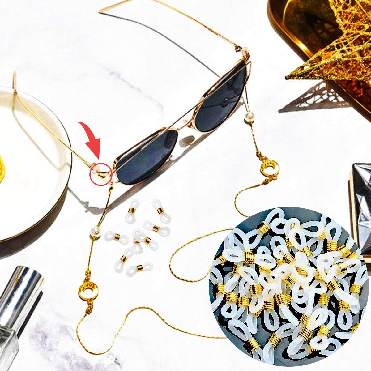 40 Pieces Eyeglass Chain Ends Adjustable Rubber Spectacle End Connectors for Eye Glasses Holder Necklace Chain