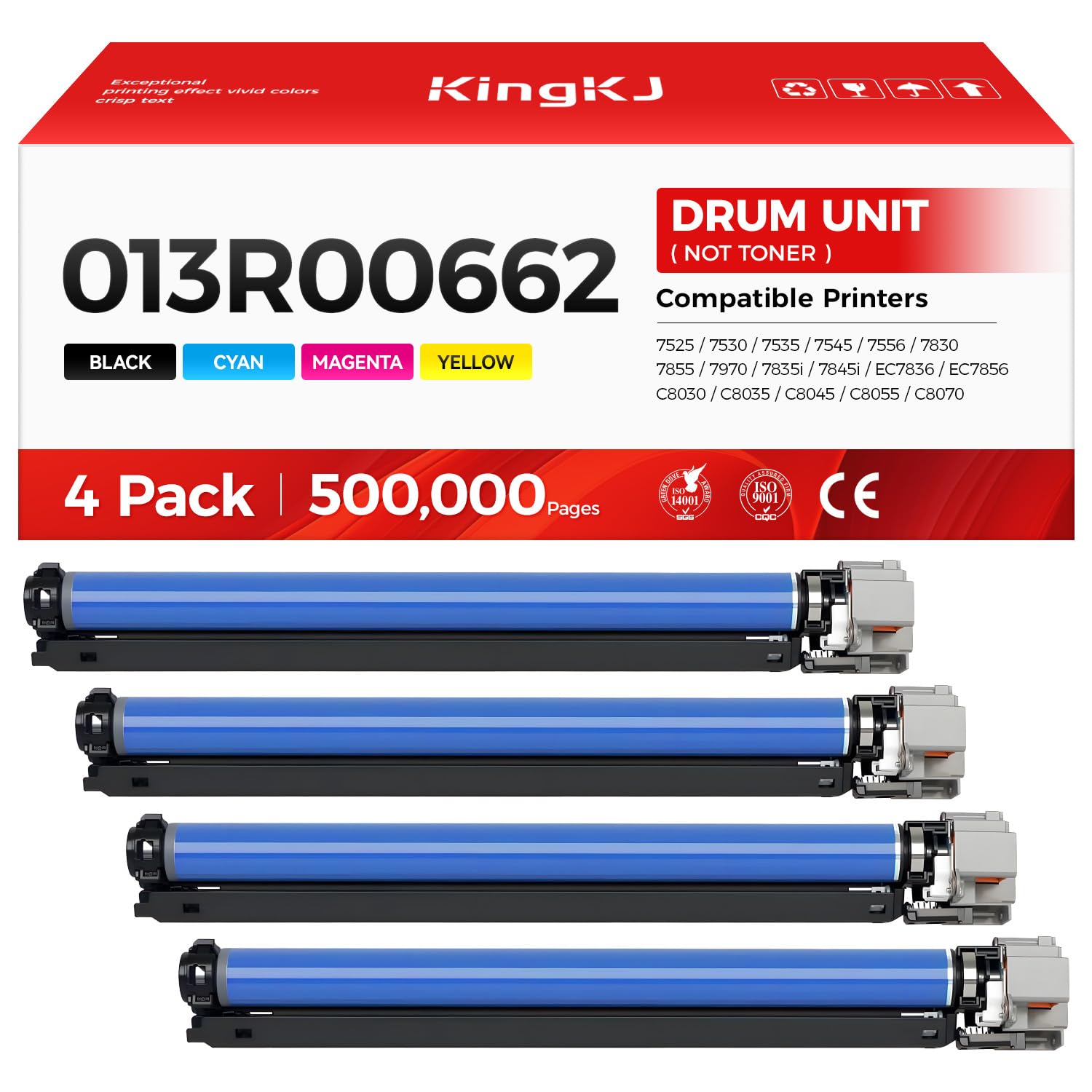013R00662 Drum Unit Set 4-Pack Black Cyan Magenta Yellow Replacement for Xerox Workcentre 7525 7530 7535 7545 7556 7830 7855 7970 7835i 7845i AltaLink C8030 C8035 C8045 C8055 C8070 Printer Image-Drum