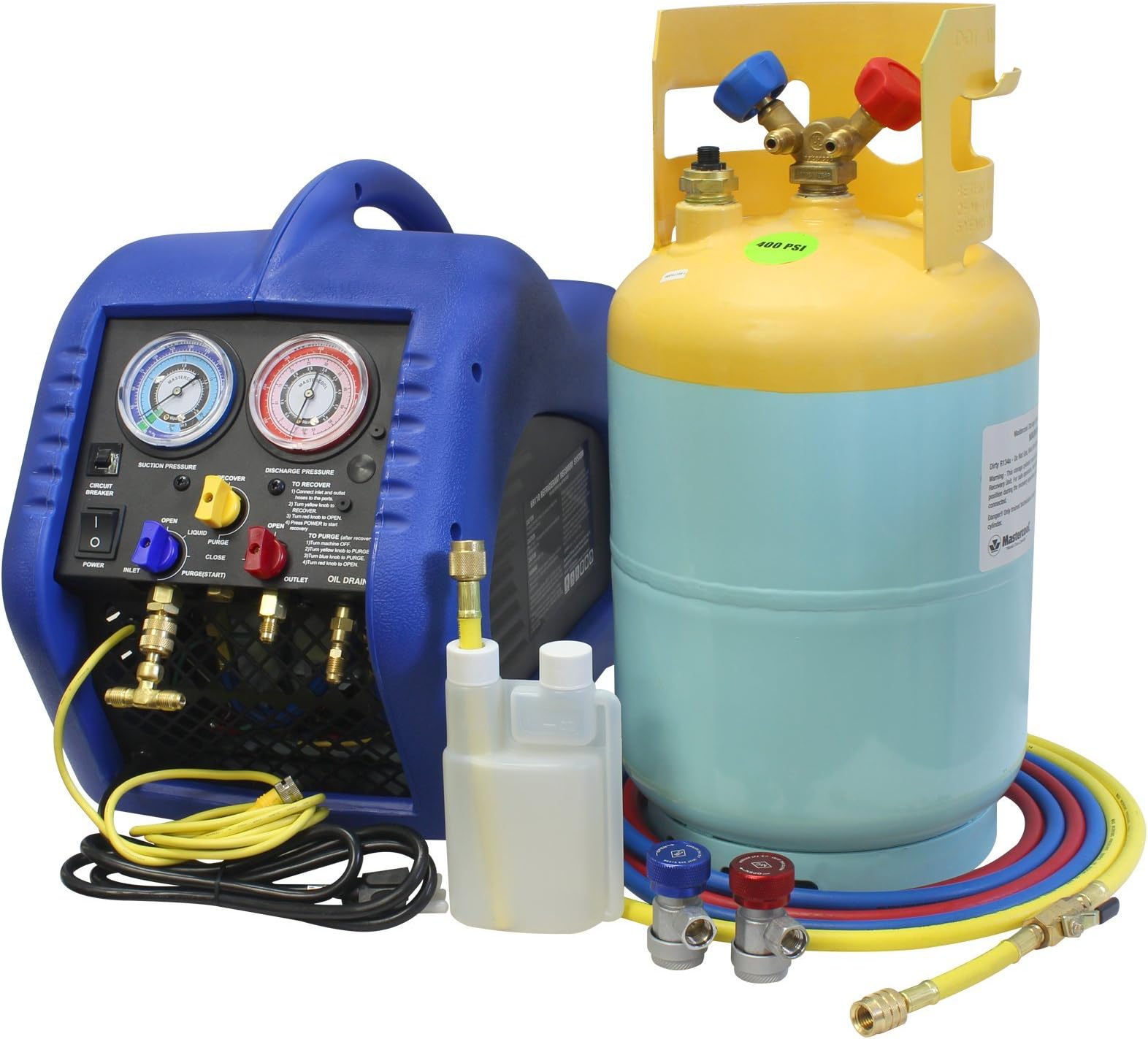 69110 Automotive A/C Recovery System – SAE J2810 Certified, 30 lb DOT Tank, 1/2 HP Oil-Less Compressor, Automatic Shut-Off, Compatible with R134a, R12, R22, R410A
