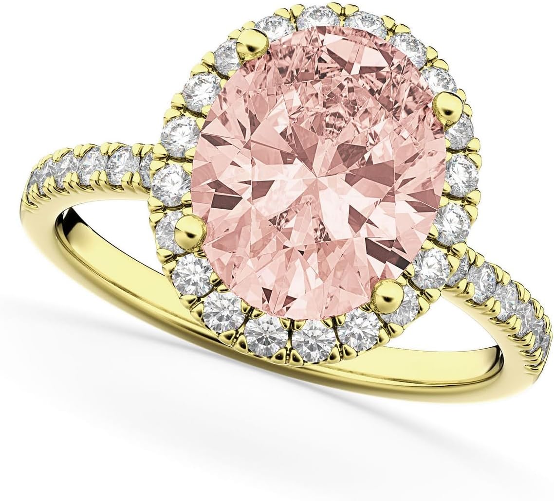 14k Gold (3.51ct) Oval Cut Halo Morganite and Diamond Accented Engagement Ring