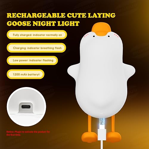Miniatura 6 de Luz nocturna de ganso para niños, lámpara de pato de silicona de 8 colores, luz nocturna de pato plano acostado, luz nocturna regulable de 3 niveles