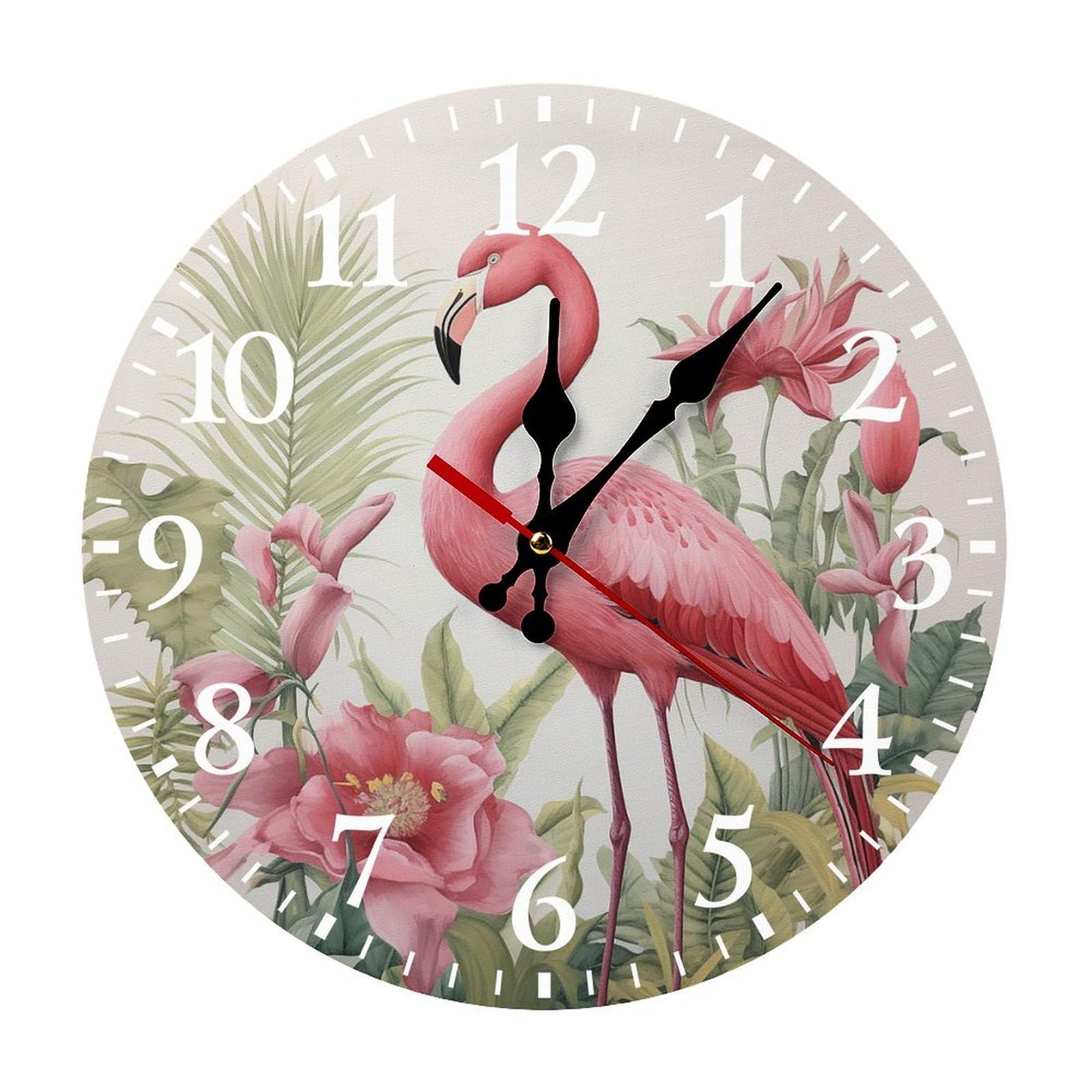 NTVOWPZO 10 Inch Wall Clock Flamingo and Leaves Battery Operated Wall Clocks Silent Non-Ticking Round Wall Clock for Living Room Kitchen Home Office Wall Decorative Clock