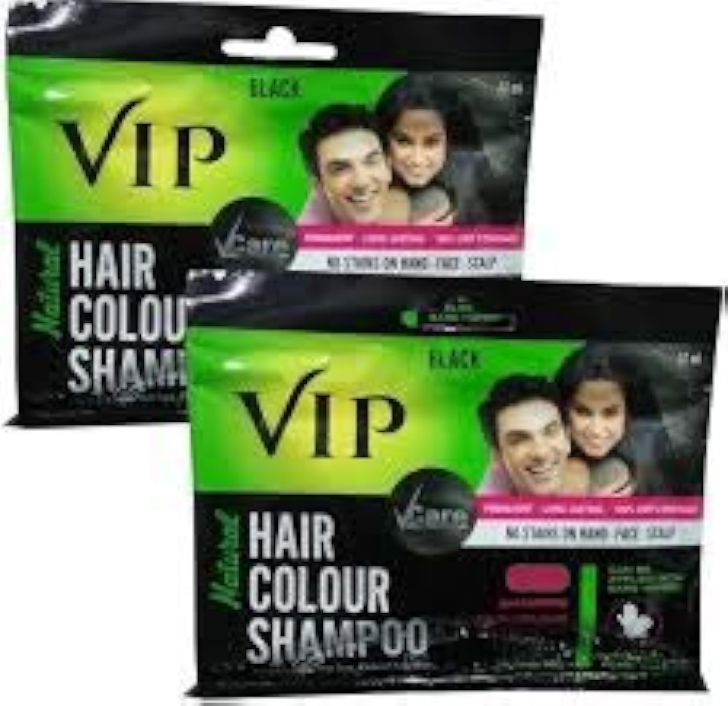 VIP 3 in 1 Hair Color Shampoo 240ml (Pack of 6) (Black) | Ammonia Free Instant Hair Colour Can be Applied With Bare Wet hands on Hairs, Mustache,