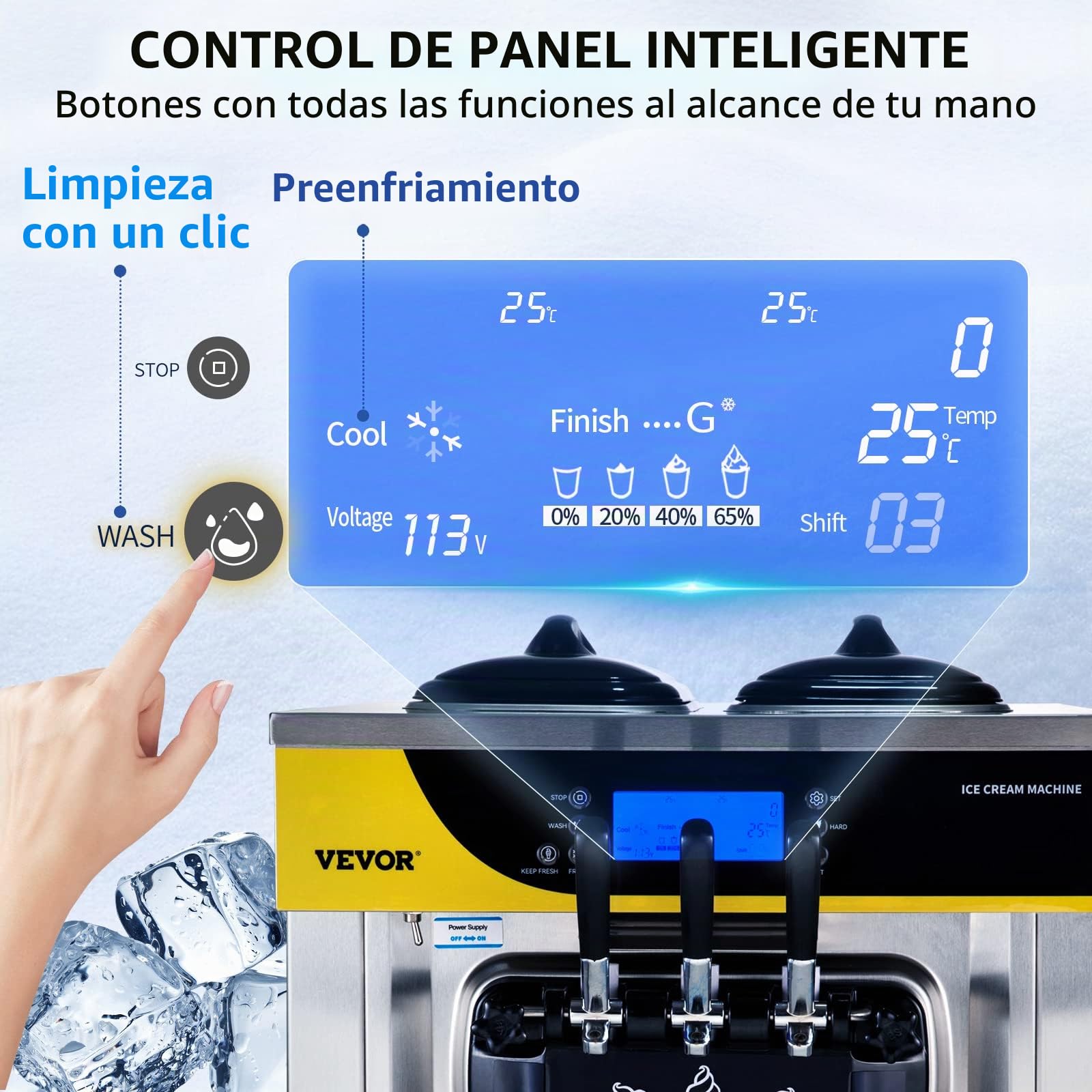 VEVOR Máquina de Helados Comercial Máquina de Helado Suave Plata 22-30 L por Hora Máquina para Hacer Helados Suaves en Cafeterías, Buffets, Tiendas de Bebidas, Restaurantes