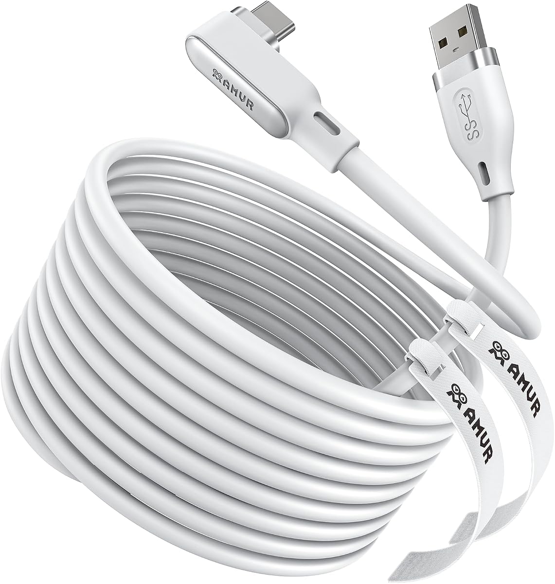 AMVR 16FT(5M) Link Cable Compatible with Meta Quest 3/3s/2/Pro & Pico 4 Series - Max to 5Gbps USB-C Data Line to USB 3.0 for PC Gaming & SteamVR Transmission (White)
