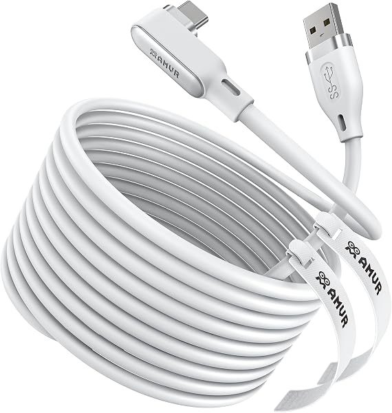 AMVR 5m L字型 Linkケーブル Quest 3/ Quest 3S/Quest 2/Pro/Pico 4に対応USB-Cケーブル、最大速度 5Gbps、USB 3.0 高速PCデータ転送 (5m) (USB A 3.1/ USB A 3.0 ポート以上に挿入してください) - 1