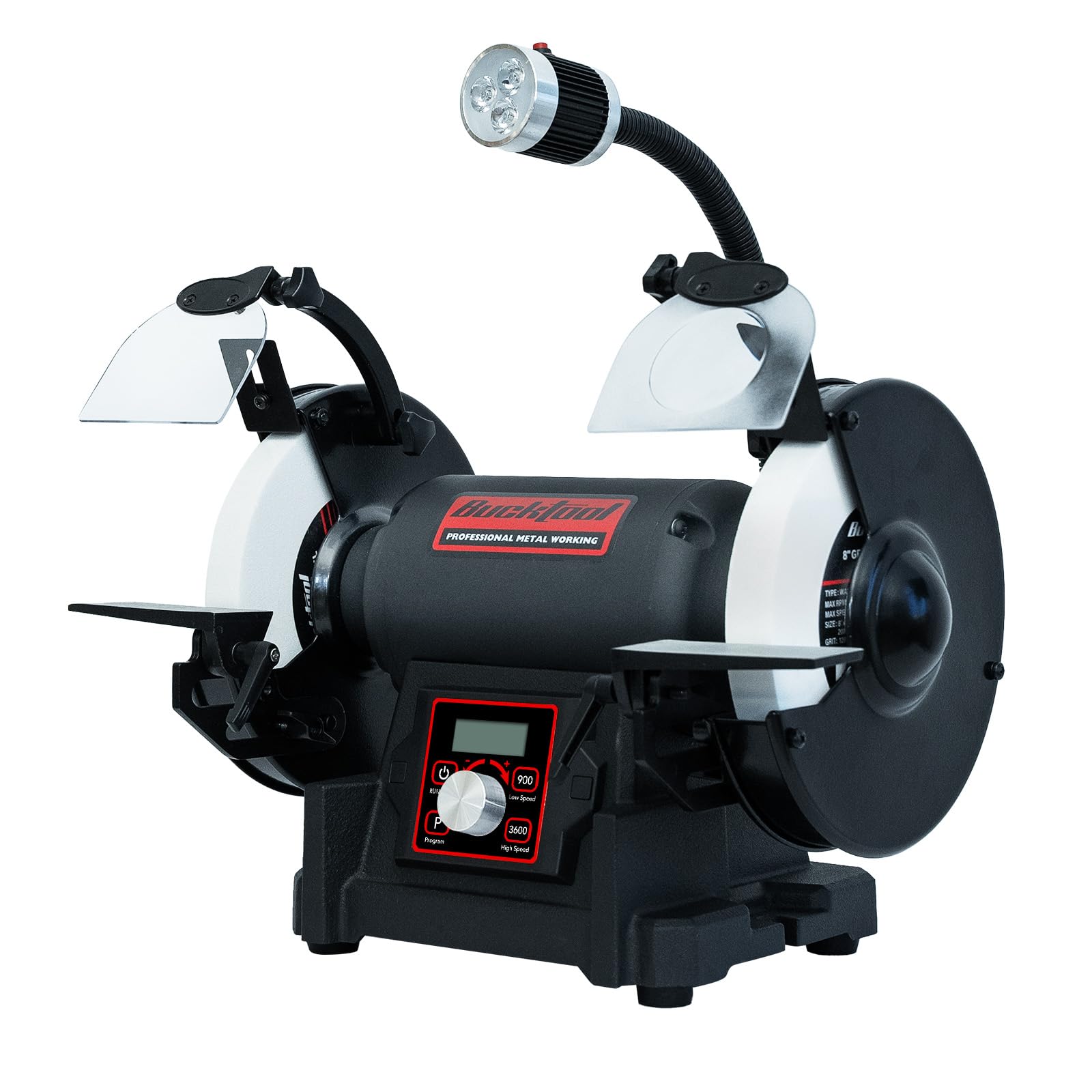 Bucktool Lijadora de mesa variable de 200 mm, VFD 750 W profesional con baja vibración y alto par para procesamiento de metal, afilado de cuchillos y trabajos de taller
