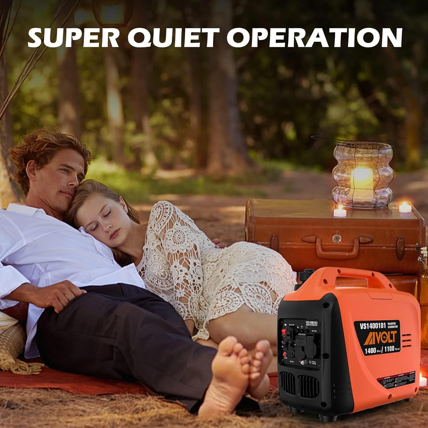 AIVOLT Silent Gasoline Inverter Generator 1400W with AC Outputs 230V/DC 12V/USB Type-A and 2.5L Portable Lightweight Generator Tank for Outdoor Camping