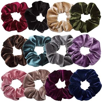 Scrunchies for Hair,12 Pcs Soft Hair Scrunchy Bobbles Elastic Hair Bands Ties Donut Hair Accessories for Women Ponytail Holder Velvet Vintage Scrunchies Dark Color Series,12 Colors