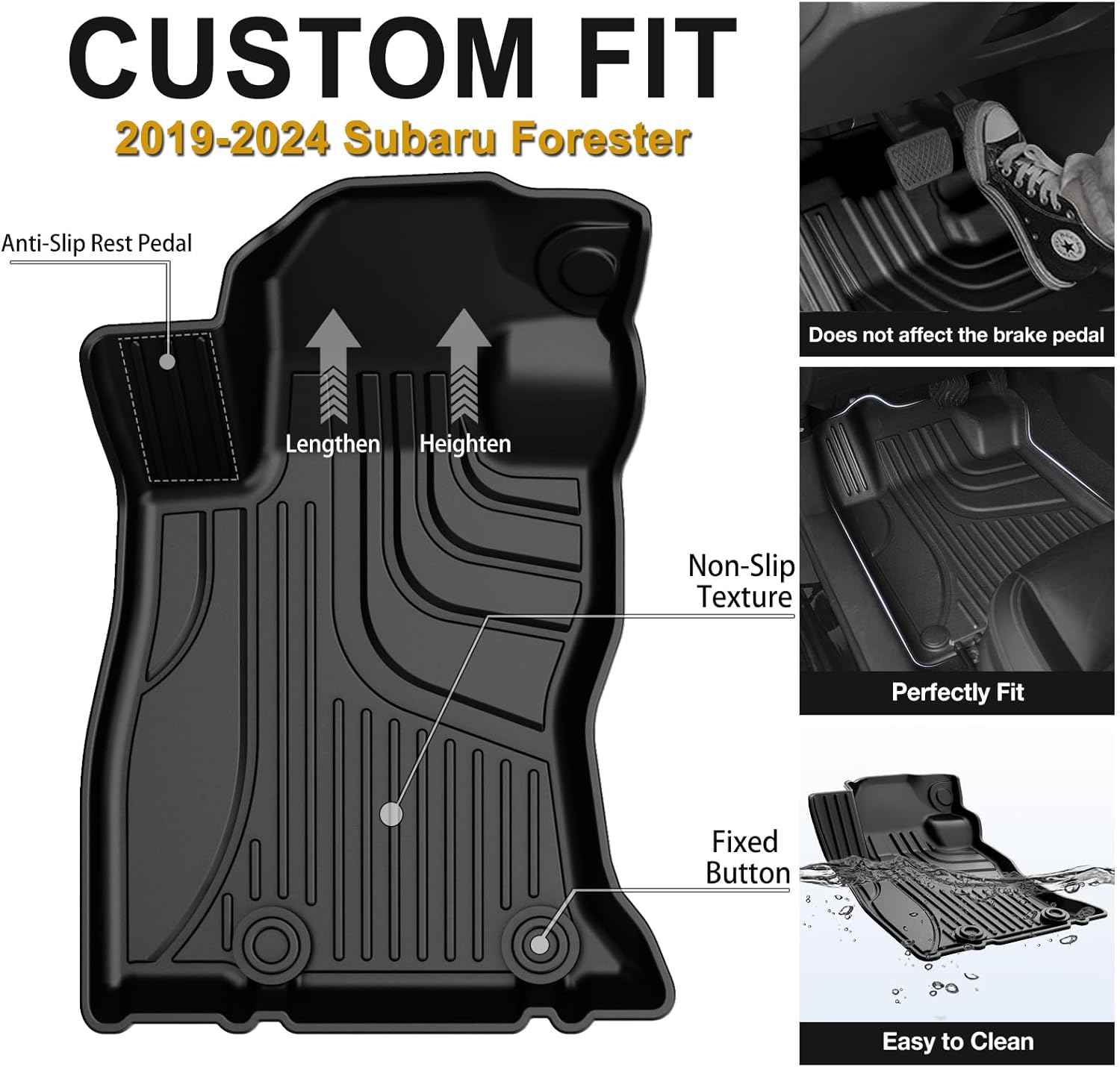 Car Floor Mats Liners for Subaru Forester 2019 2020 2021 2022 2023, Heavy Duty TPE All Weather Car Floor Mats, 1st & 2nd Row Full Set Rubber Floor Liners, Anti Skid Car Mats, Black