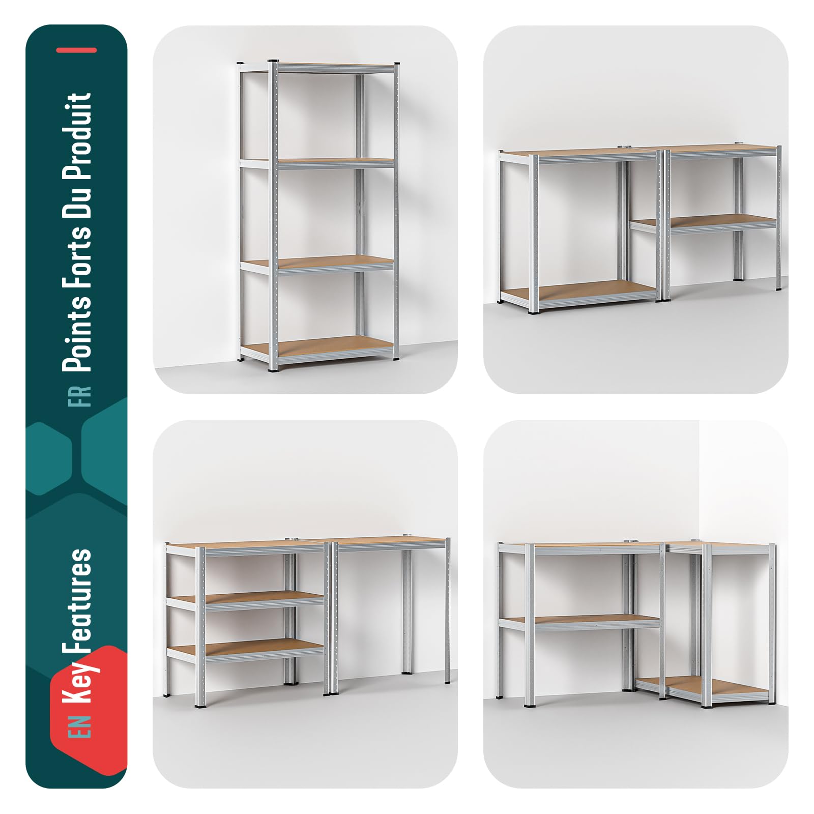 VOUNOT® Schwerlastregal 2er Set, Regal Lagerregal Kellerregal Steckregal Werkstattregal, 160x80x40cm, 4 verstellbare Böden, 700kg belastbar