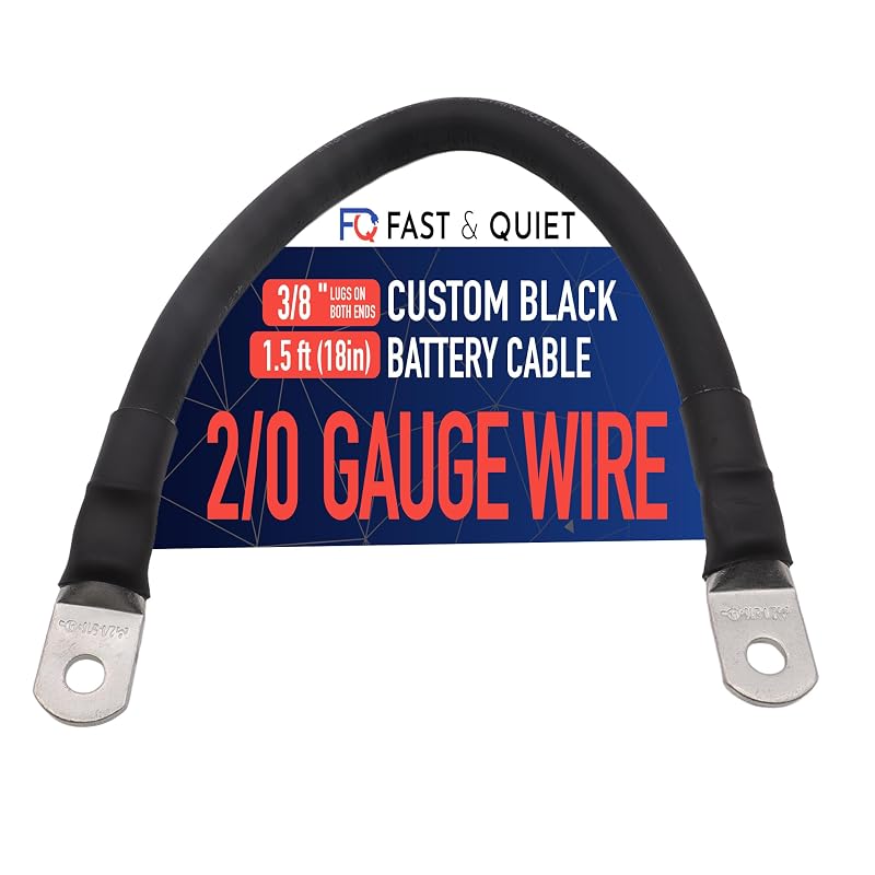 Cabo de bateria 2/0 AWG Fast & Quiet com terminais de cobre estanhado – fio preto, 45,72 cm, 1 unidade