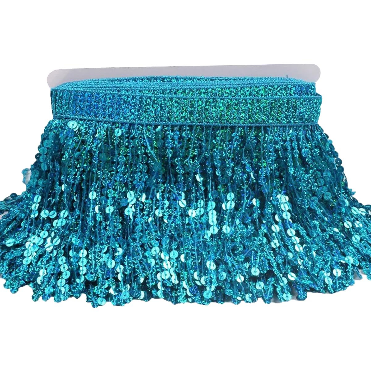 Frange garniture bleu lac à paillettes de 16cm pour customiser une robe de danse de scène