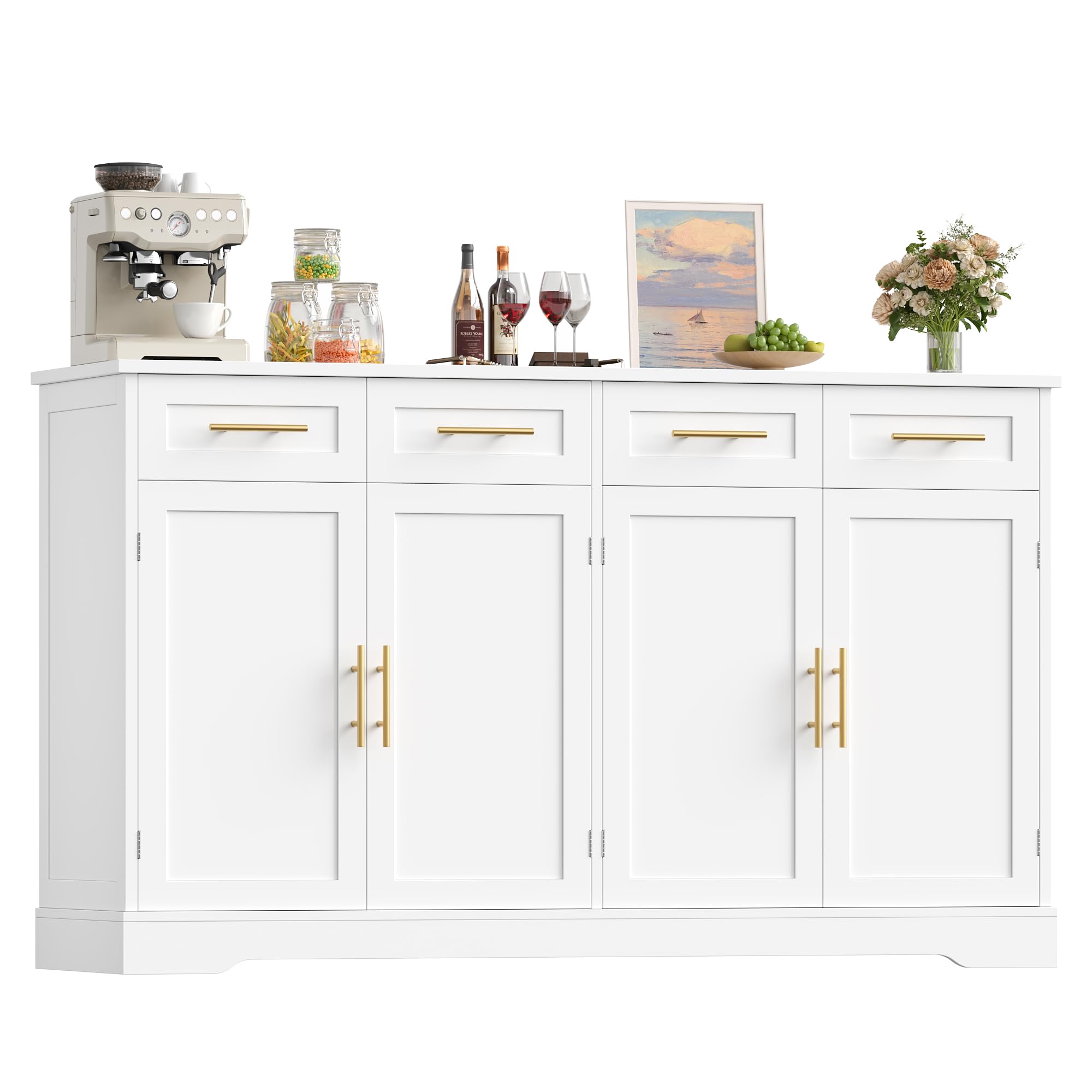 HOCSOK 150cm Large Sideboard, Kitchen Cabinet with 4 Drawers & 4 Doors