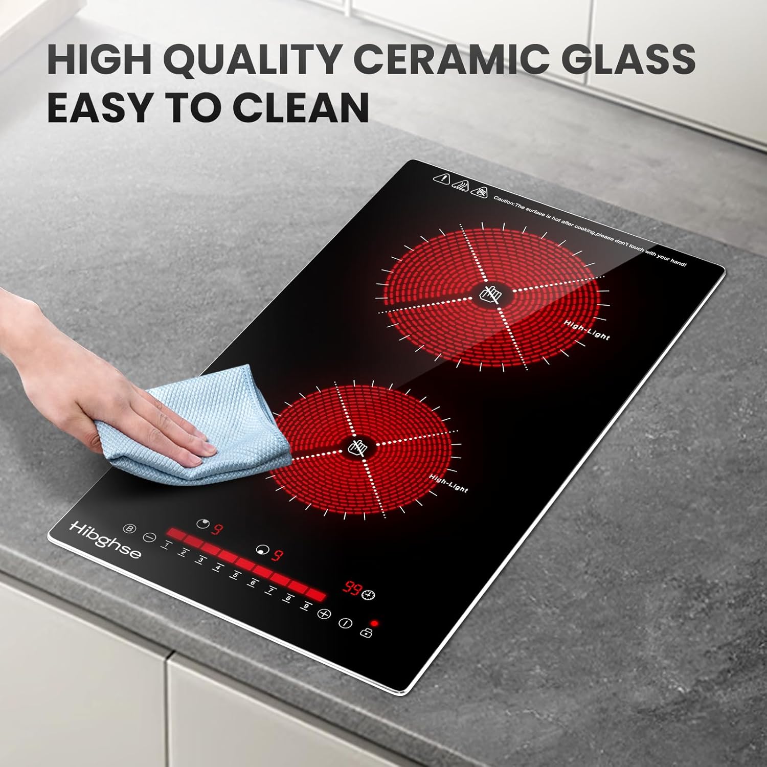 2 Burner Electric Cooktop 110-120V, 12 Inch Plug in Ceramic Cooktop Countertop & Built-in Electric Stove Top with Child Safety Lock, Timer, 9 Power Levels, 2000W - Image 8