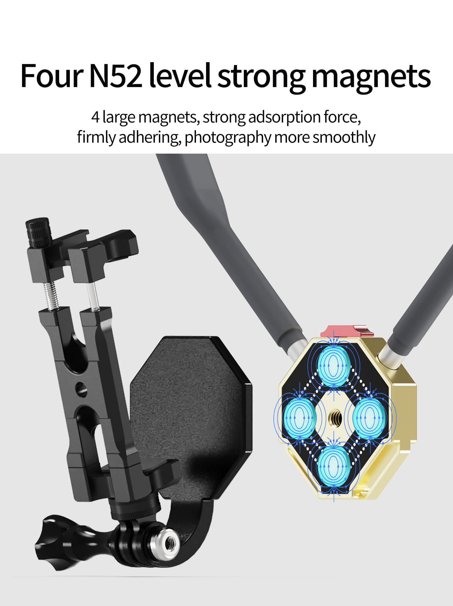 Soporte magnético ajustable de liberación rápida para el cuello con agujero de 1/4 pulgadas compatible con cámara de acción OSMO 360/GO 3S (tipo C, dorado)