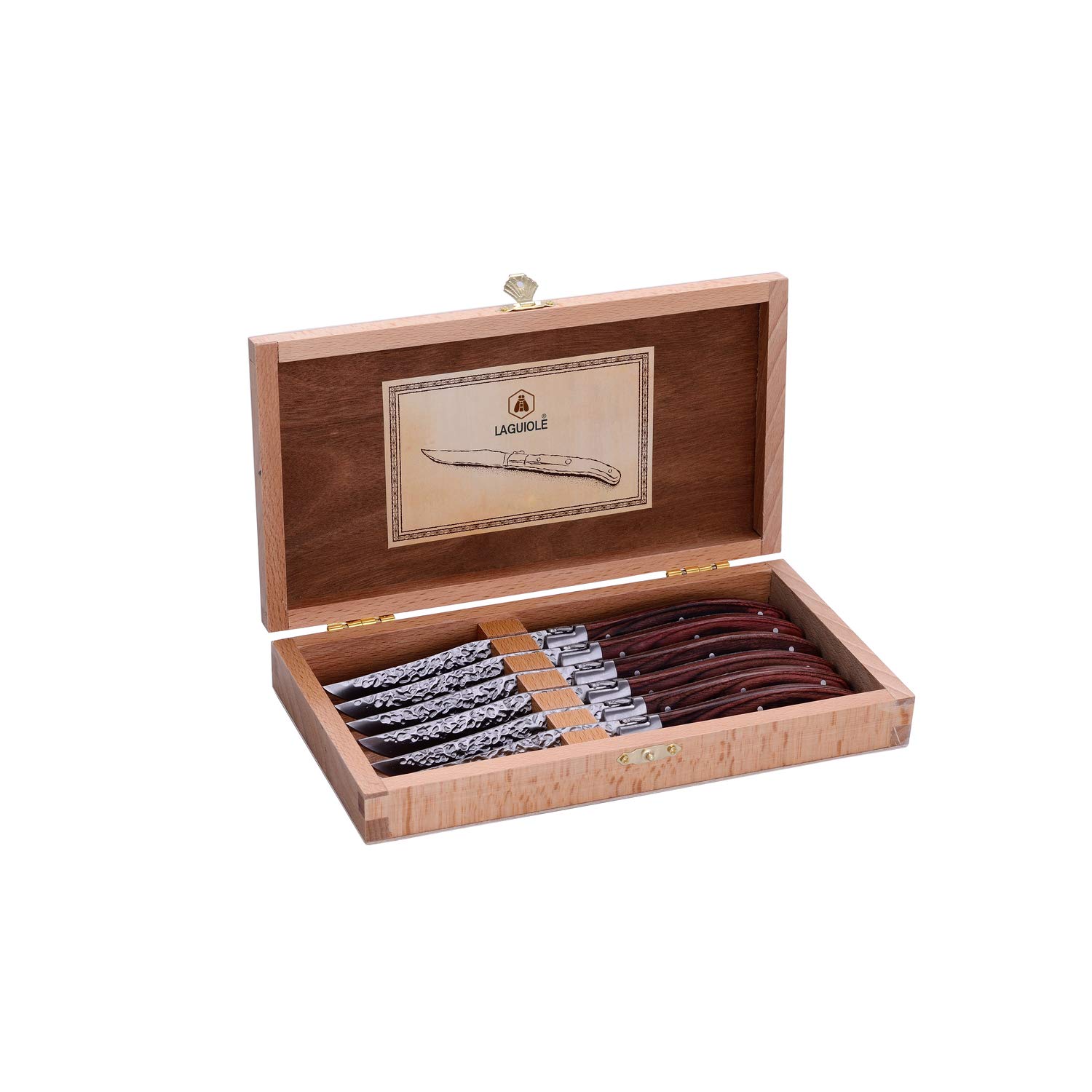 LAGUIOLE - Set di 6 Coltelli da tavola in legno di pakka - Acciaio inox - Set di Coltelli da tavola - Confezione regalo