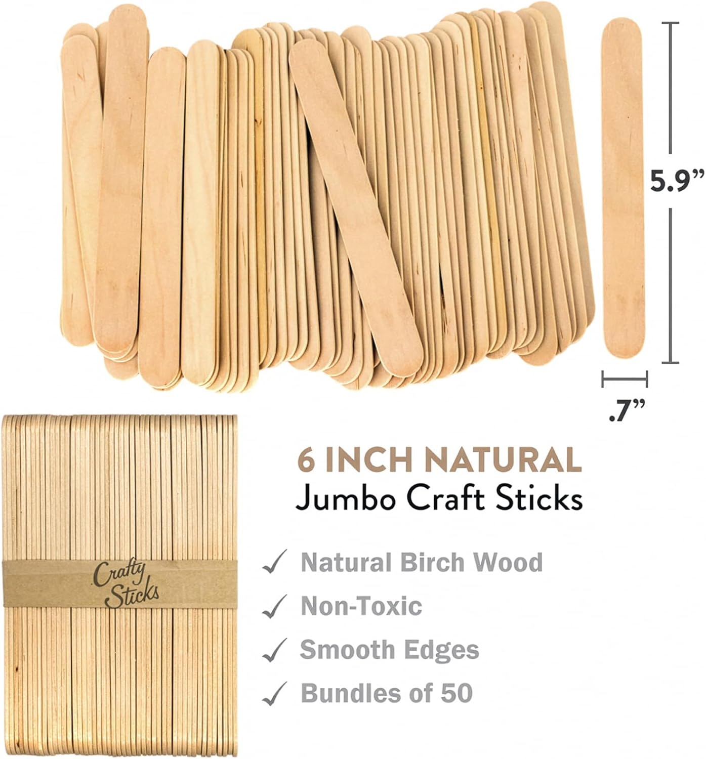 1000 Pack 6 Inch Jumbo Wood Popsicle Sticks for Crafts, Home, School Art, Building, Learning, Wood Tongue Depressor Size